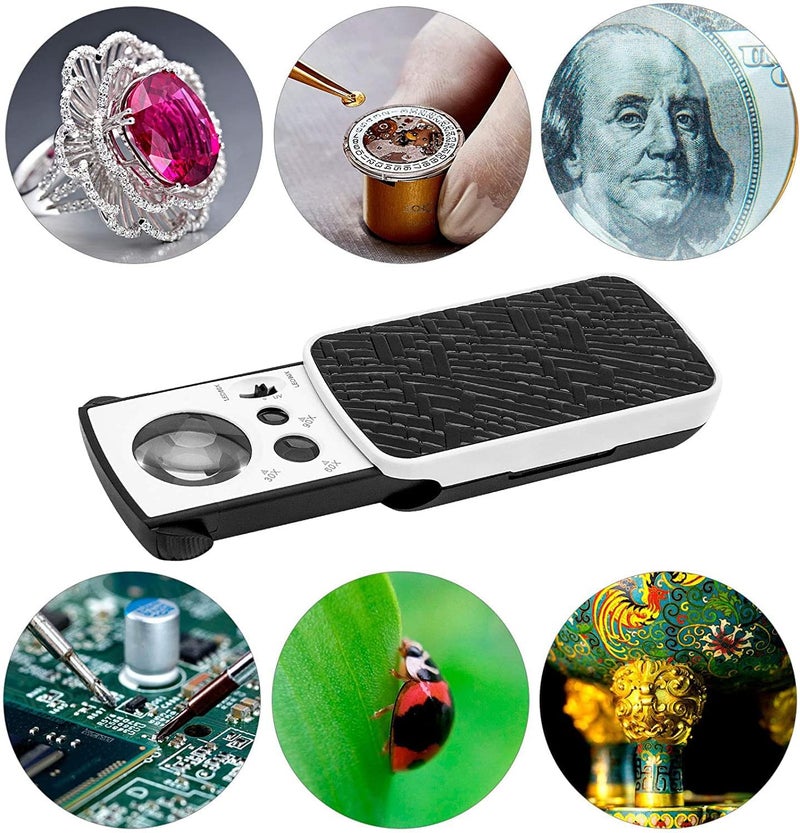 HMKIS Jewelers Loupe, 2 Pack Magnifying Glass with Light, 30X 60X 90X Jewelers Loop Magnification with 20 Backup Batteries for Coin, Diamonds, Gems, Jewelry, Stamps Close Work - Image 3
